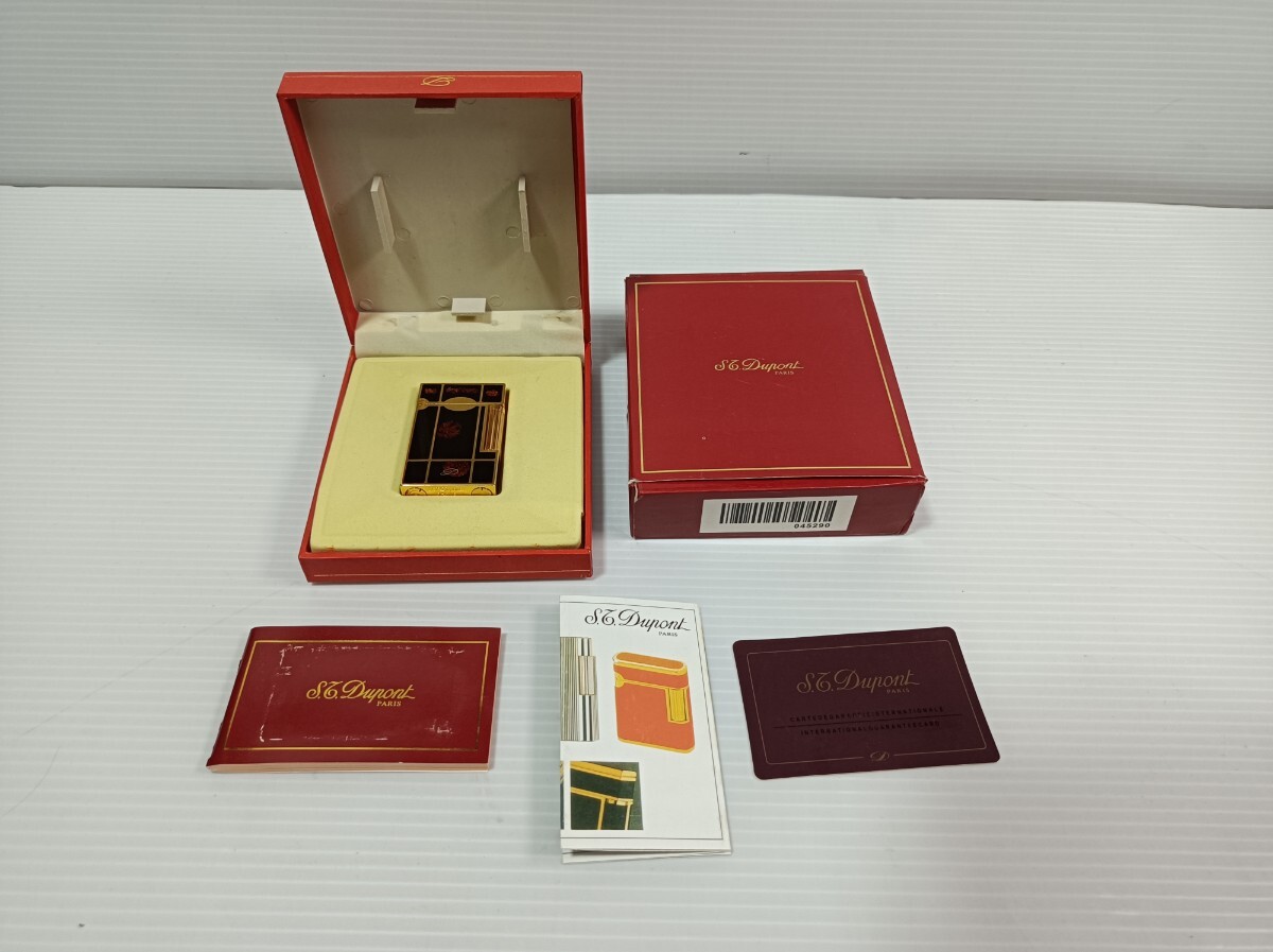 nn0202 074 ★美品★ S.T Dupont エステーデュポン Dライン レッドサンド ガスライター ゴールド 中古 現状品 喫煙具 ライター 箱付