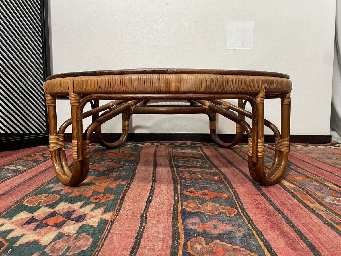 和洋折衷 ラタン センターテーブル ガラストップ 籐の家具