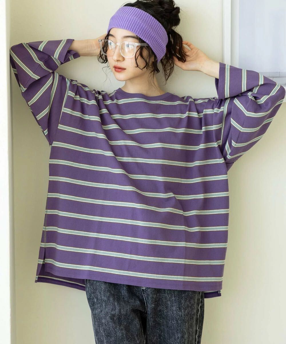 niko and...ニコアンドCOLORマイスターロンTEE紫パープルボーダーロンT長袖Tシャツlong新品未使用タグ付きオーバーサイズボーダーTシャツ