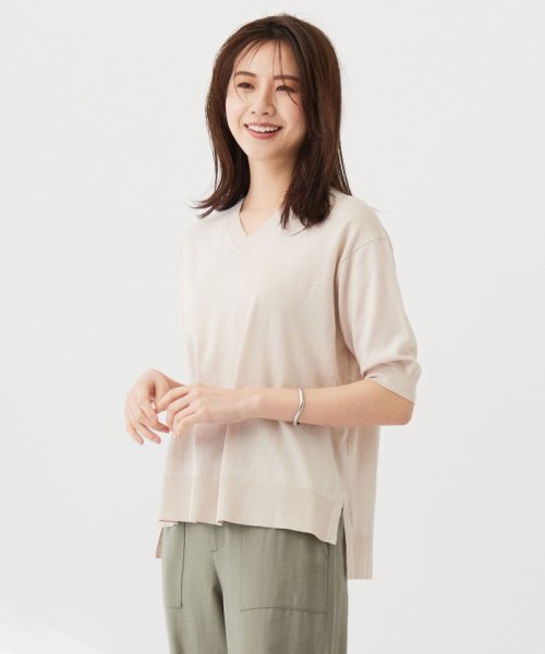 J.PRESS★新品 【洗える】COTTON LINEN Vネック ニット　ベージュ系　定価19910円　オンワード樫山★sizeF