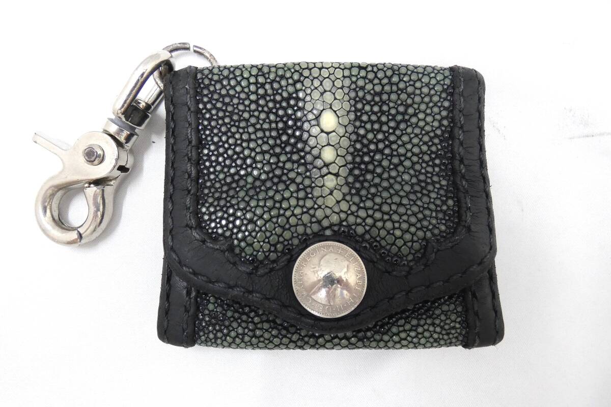 スティングレイ エイ革 小銭入れ コインケース ガルーシャ メンズ グリーン ★ 中古品 長期保管品