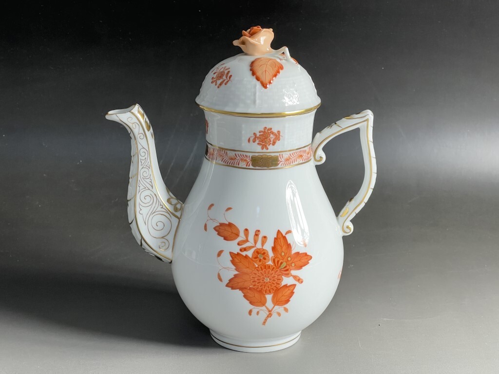60916 ヘレンド ティーポット Herend アポニーオレンジ 蓋にバラ 60916 ヘレンド ティーポット Herend アポニーオレンジ 蓋にバラ