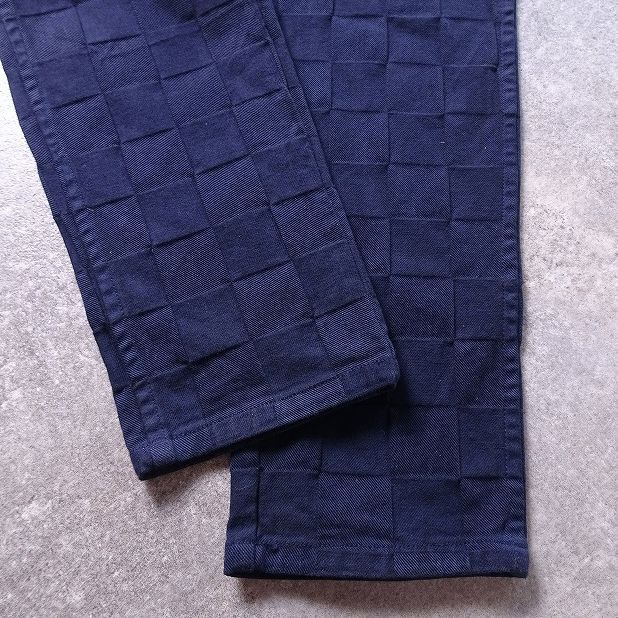 BLUE BLUE ハリウッドランチマーケット 藍(lán) ストレッチ コットン 織柄 凹凸 チェックパンツ 日本制 メンズ (1) ネイビー ●r-261