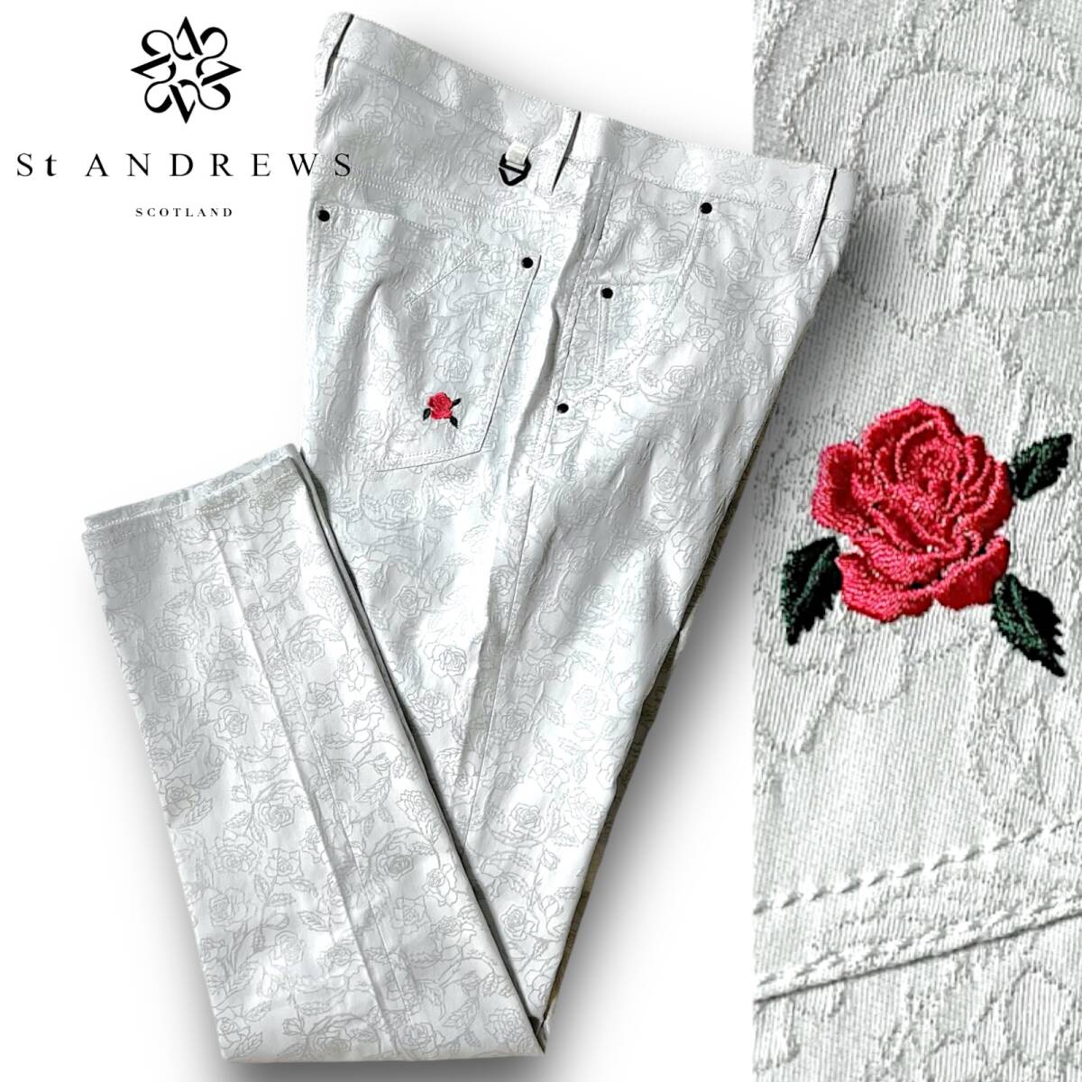 新品 St ANDREWS セントアンドリュース 定価3.7万 バラ柄 花柄 ストレッチ ボニースコットランド ロングパンツ ゴルフウェア LL ◆B4089