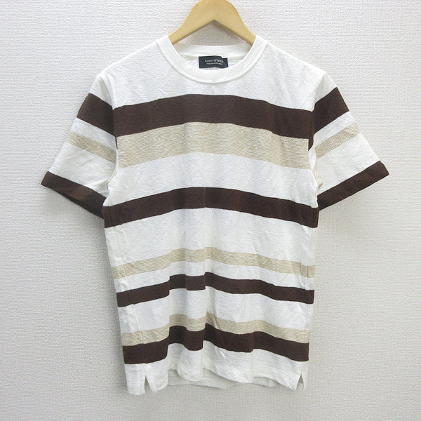 G■ナノユニバース/nano universe ボーダーTシャツ/コットン【S】白茶/men's/111【中古】■