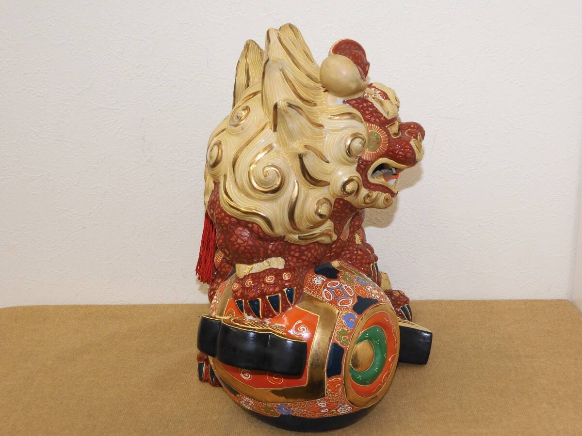 九谷焼 獅子 玉乗り獅子 シーサー 置物 縁起物 陶器 伝統工芸 高 九谷焼 獅子 玉乗り獅子 シーサー 置物 縁起物 陶器 伝統工芸 高