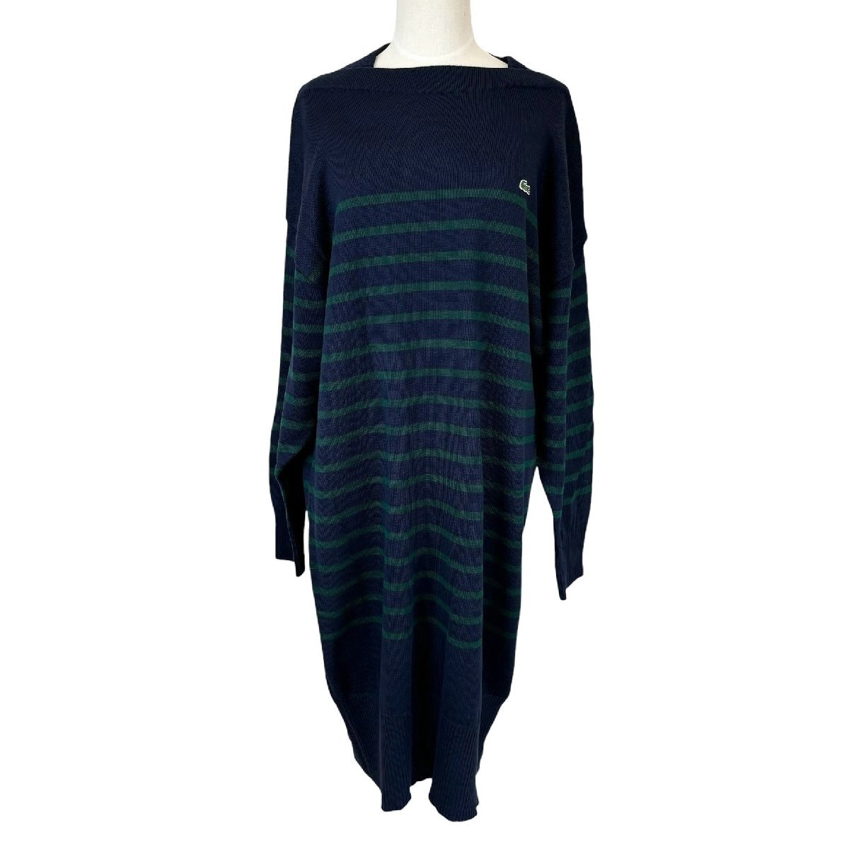 中古 ラコステ LACOSTE ストライプ ニットドレス 長袖 ニットワンピース ボーダー柄 レディース サイズ38