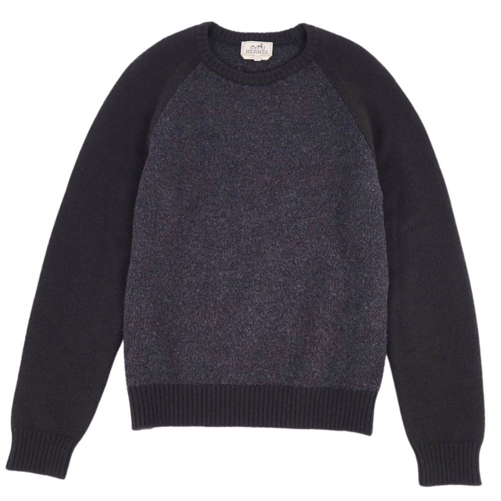 美品 エルメス HERMES ニット セーター プルオーバー カシミヤ ウール トップス メンズ イタリア制 L グレー/カーキ cf05mn-rm05e27508