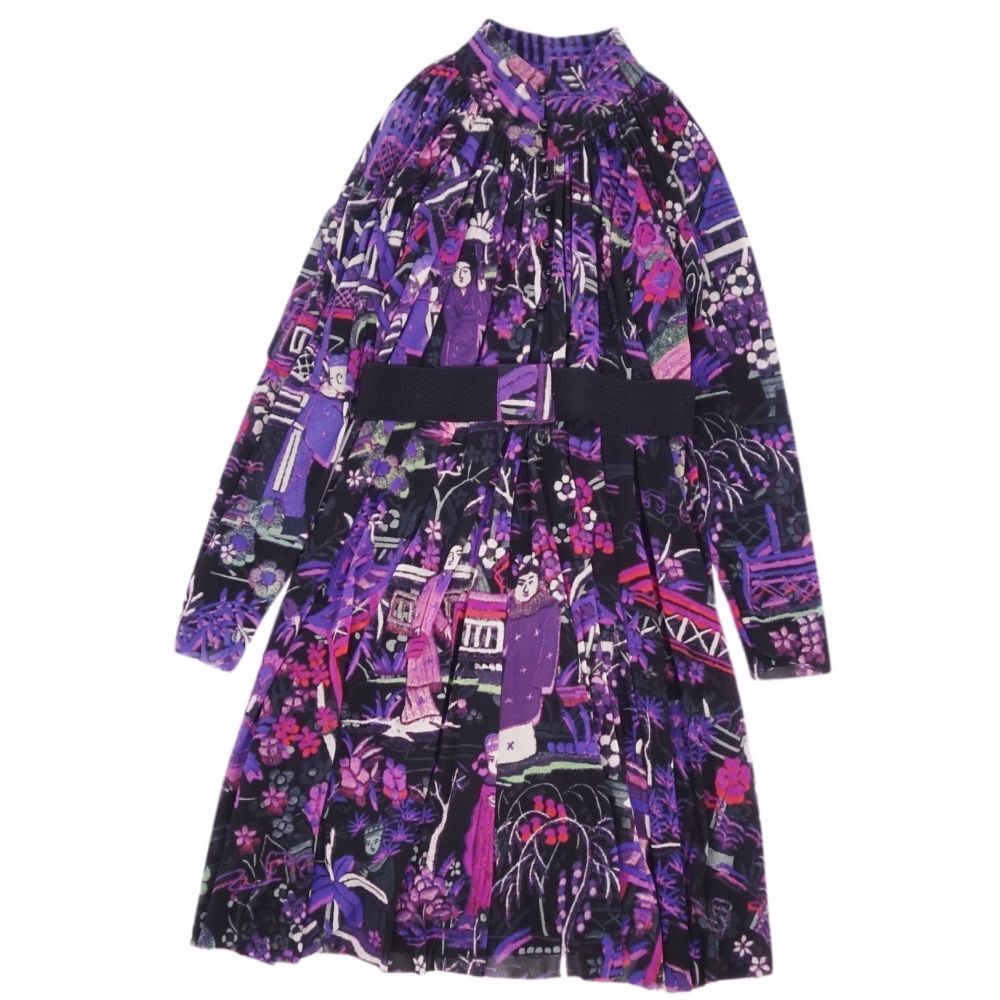 極美品 ヴィヴィアンタム Vivienne Tam ワンピース ドレス パワーネット 長袖 総柄 トップス レディース 1 マルチカラー cf07ms-rm10c15943