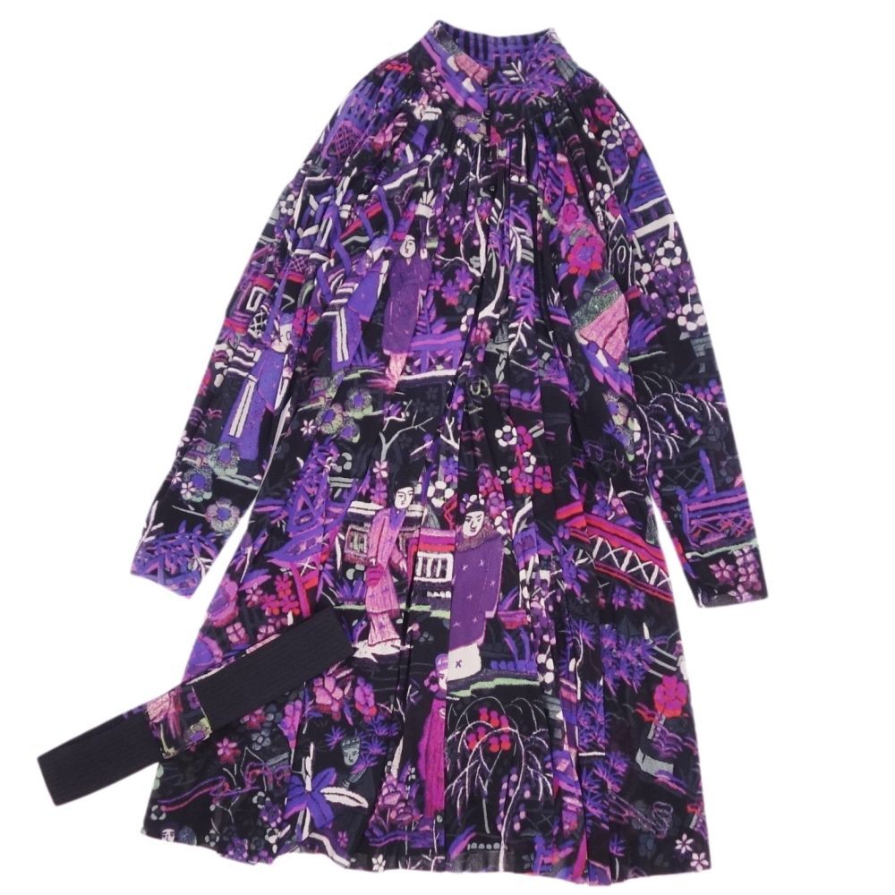 極美品 ヴィヴィアンタム Vivienne Tam ワンピース ドレス パワーネット 長袖 総柄 トップス レディース 1 マルチカラー cf07ms-rm10c15943
