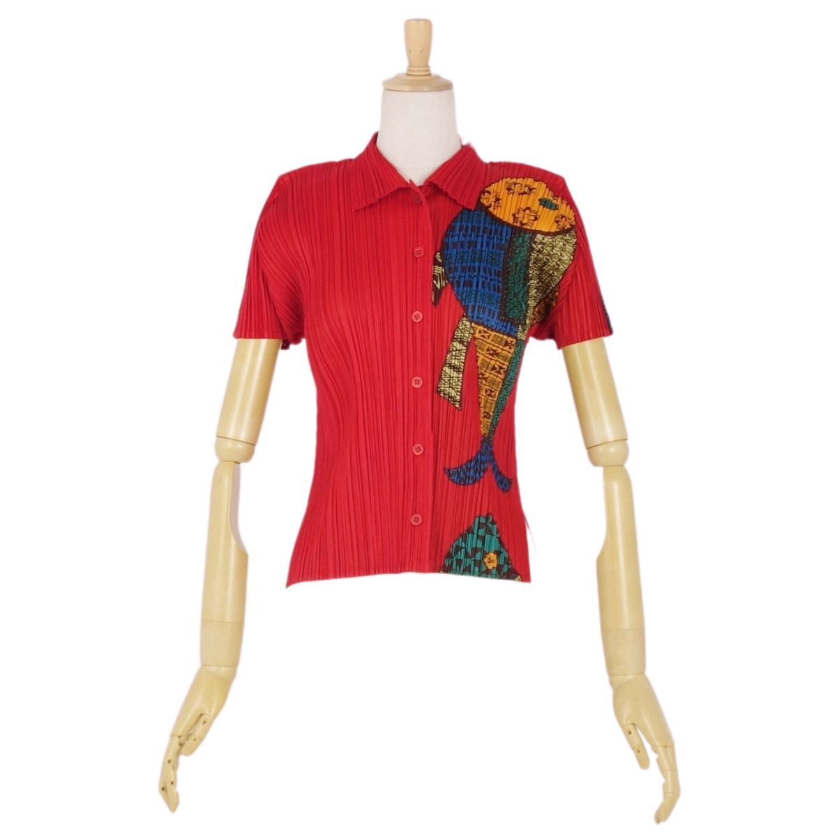 美品 プリーツプリーズ イッセイミヤケ PLEATS PLEASE シャツ ブラウス 半袖 魚柄 フィッシュ トップス レディース 3 cf08dm-rm05r07052