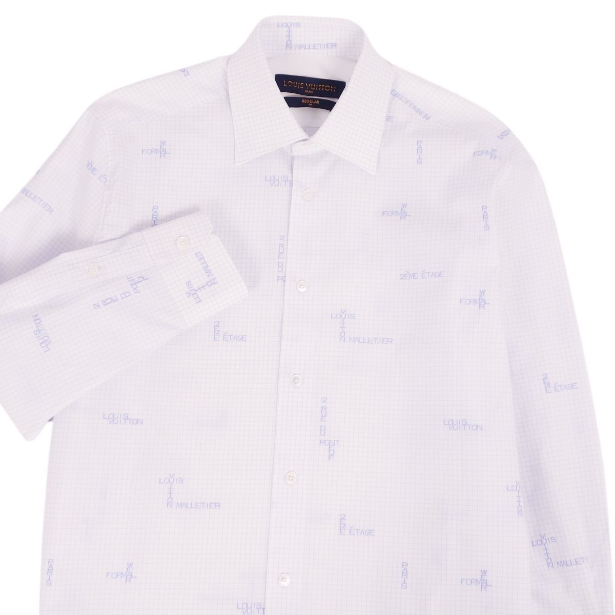 極美品 ルイヴィトン LOUIS VUITTON シャツ 2020年 ロングスリーブ 長袖 ロゴ 総柄 トップス メンズ 40/15 3/4 ホワイト cf04dm-rm08f09962