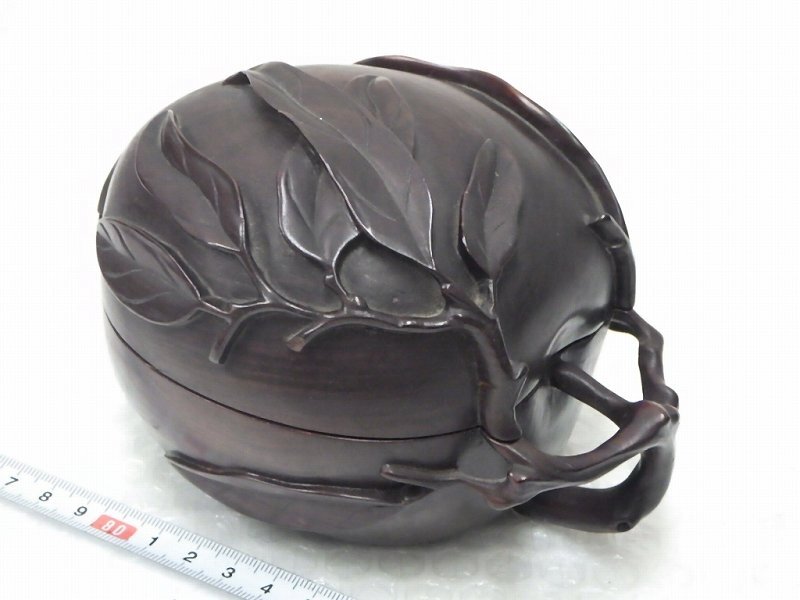 P5613 紫檀 桃形 蓋物 菓子器 食籠 唐木 木工芸