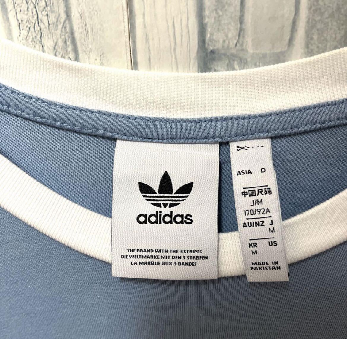 adidas アディダス リンガーTシャツ サイズM くすみブルー 刺繍 adidas アディダス リンガーTシャツ サイズM くすみブルー 刺繍