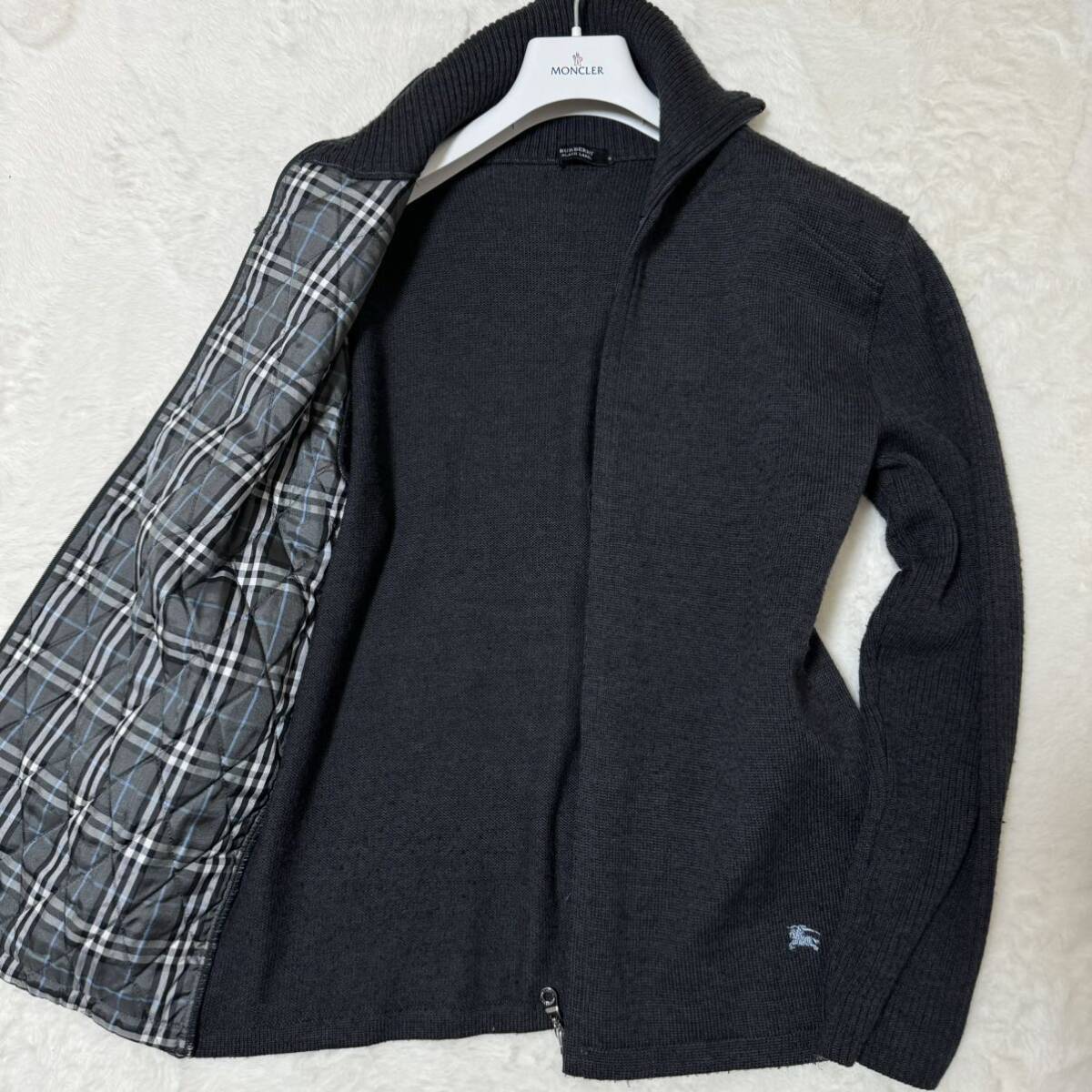 バーバリーブラックレーベル ノバチェック ハイネック ジップアップ ニット バーバリーブラックレーベル ノバチェック ハイネック ジップ