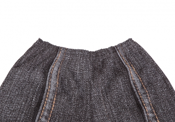 プリーツプリーズPLEATS PLEASE デニムプリントプリーツメッシュハーフパンツ 黒3 【レディース】