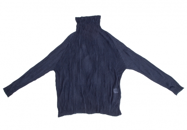 イッセイミヤケISSEY MIYAKE アルパカ混ツイストプリーツタートルネックカットソー 紺2 【レディース】