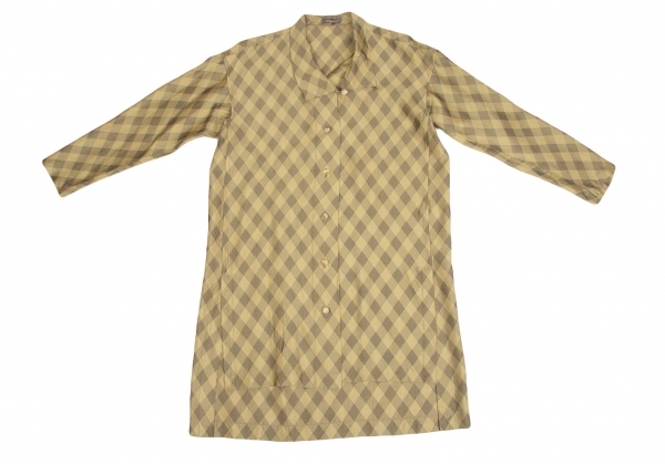 イッセイミヤケISSEY MIYAKE バイアスチェックロングシャツコート ブロンズ9 【レディース】