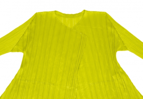  pleat pulley zPLEATS PLEASE car i knee pleat button less long cardigan yellow green 2 [ lady's ]