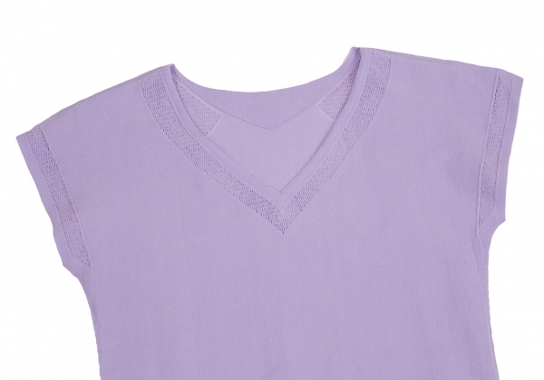 イッセイミヤケISSEY MIYAKE A-POC INSIDE メッシュカッティングVネックTシャツ 紫2 【レディース】