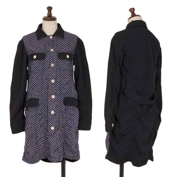 トリココムデギャルソンtricot COMME des GARCONS 制品洗いフロントドット切替ジャケット 紺白S 【レディース】