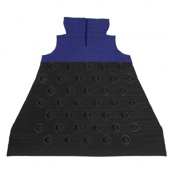 プリーツプリーズPLEATS PLEASE サークルエンボスプリーツバイカラーノースリーブワンピース 黒青3 【レディース】