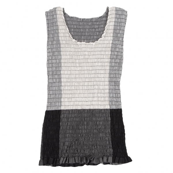 イッセイミヤケISSEY MIYAKE シャーリングモノクロパネルノースリーブ オフグレー2 【レディース】