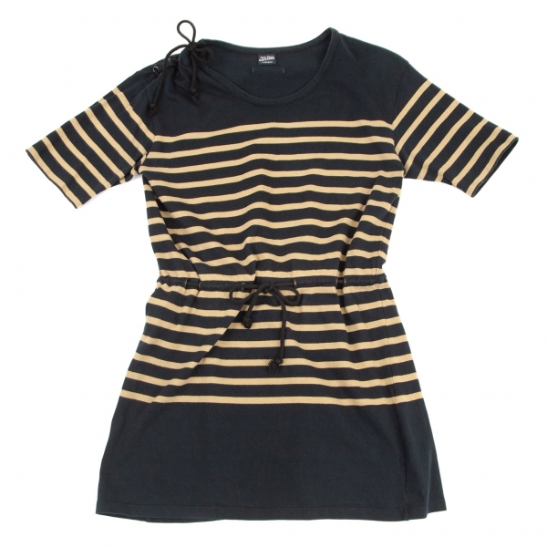 ジャンポールゴルチエ マリンボーダー肩編み上げウエストコードTシャツワンピース 紺ベージュS 【レディース】_画像2