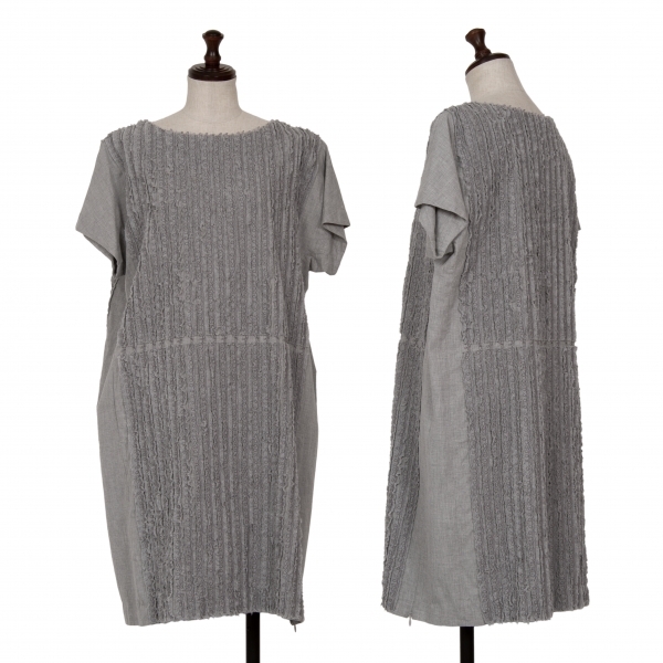 イッセイミヤケ ハートISSEY MIYAKE HaaT 製品洗異素材貼り付け半袖ワンピース グレー3 【レディース】