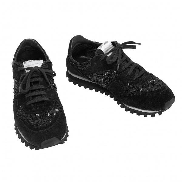 コムコム コムデギャルソン スパルウォート スパンコールスウェードスニーカー 黒38(24.5位) 【レディース】