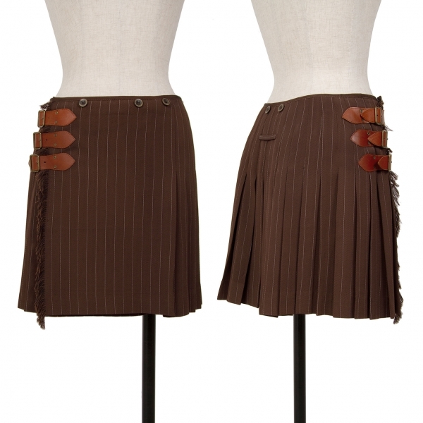 ジャンポールゴルチエ クラシックJean Paul GAULTIER CLASSIQUE ストライププリーツラップスカート 茶40 【レディース】