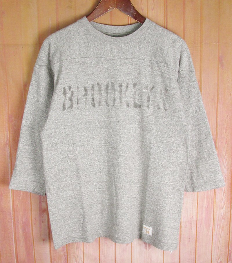AT8435 WAREHOUSE ウエアハウス 7分袖 フットボールTシャツ BROOKLYN 杢グレー 38 美品