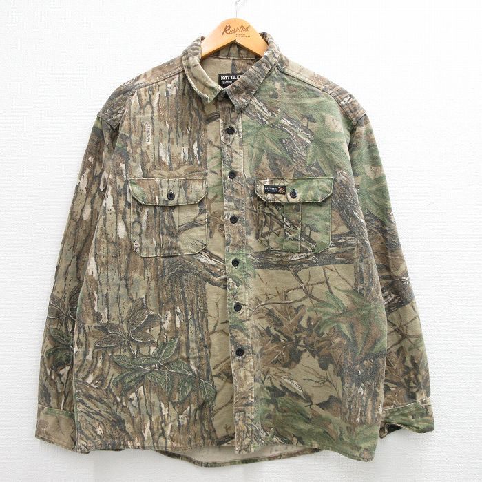 XL/古着 長袖 ヘビー フランネル シャツ メンズ 90s 木 葉 リアルツリー グレー系他 23oct06 中古 トップス