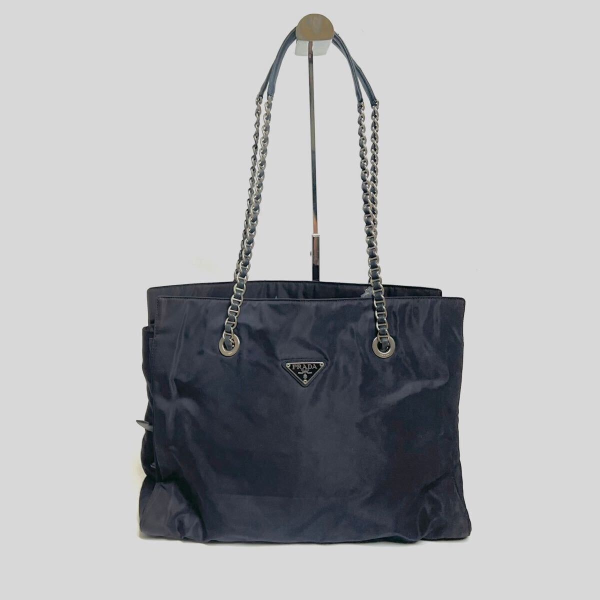 PRADA プラダ　チェーン　トートバッグ　ハンド　チェーン　ショルダー　肩掛け　一円　黒　ブラック　ナイロン　レザー　ボストン
