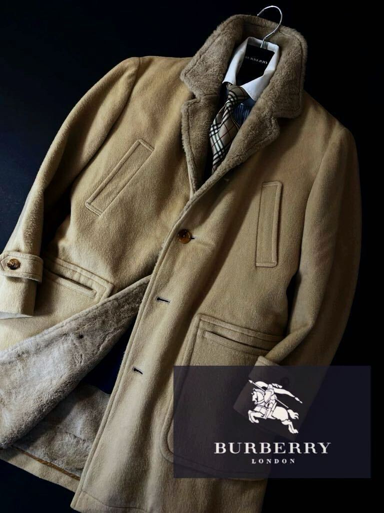 S20 極上のラムムートン 定価15万●美品BURBERRY COLLECTION● ムートンボア　ジャケットコート バーバリーコート メンズ 