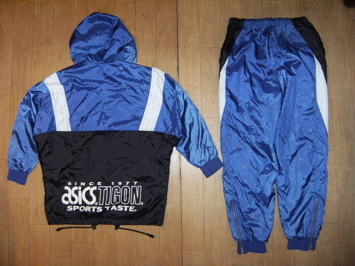  негодный номер * Showa Retro *90 годы * подлинная вещь asics Asics ветровка джерси верх и низ в комплекте * футбол теннис движение надеты марафон спорт 