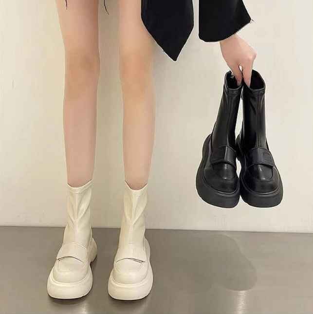  boots Short futoshi heel reverse side nappy beautiful legs legs length style up middle 36 black 