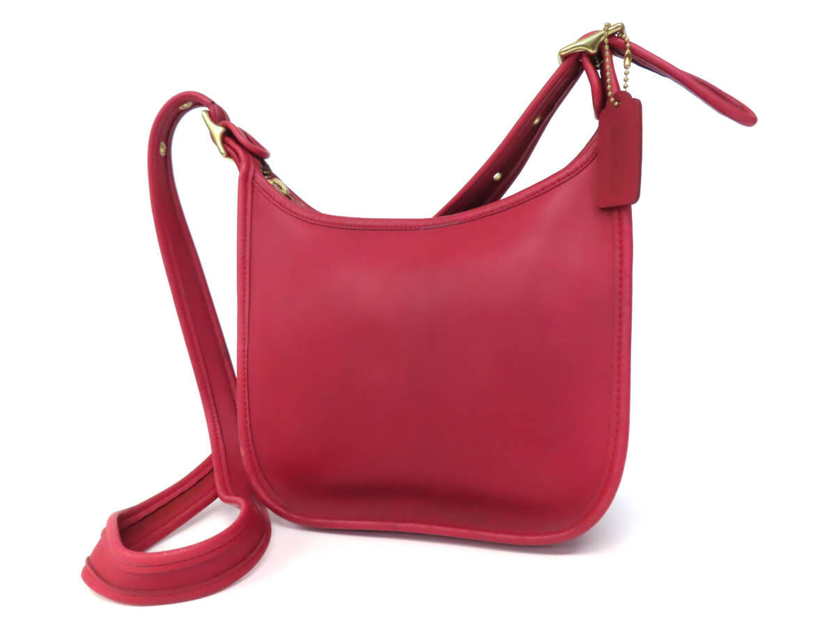 23072 美品 COACH オールドコーチ グローブ タンニン フルグレイン レザー クロスボディ ショルダーバッグ カバン 赤 ヴィンテージ USA製