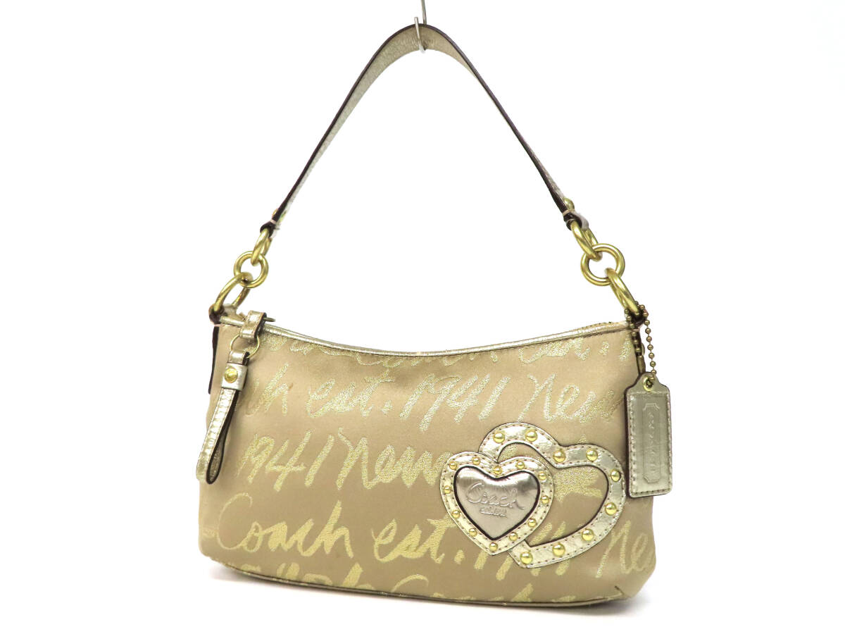23087 COACH コーチ スクリプトルレックス ハートモチーフ 総柄 キャンバス×レザー ハンドバッグ ワンショルダーバッグ ミニ 鞄 ゴールド