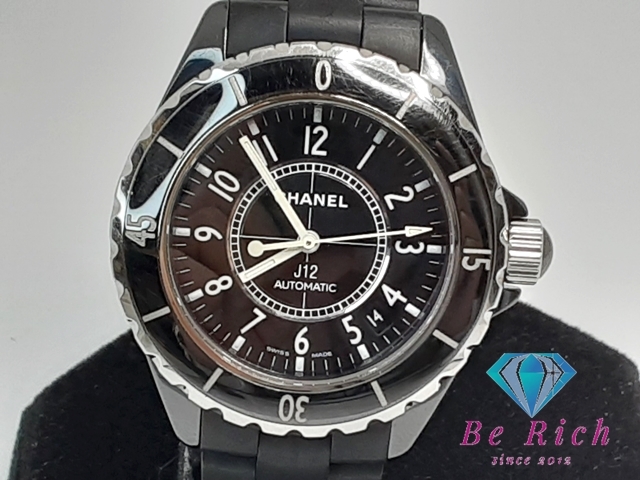 OH済 シャネル CHANEL J12 H0684 セラミック デイト 自動巻き メンズ 腕時計 ブラック 黒 SS ラバー ブレス【中古】【送料無料】 bt2950