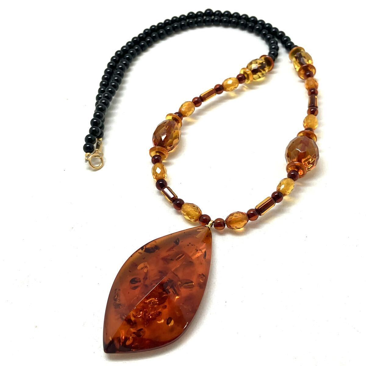 ☆K18琥珀・黒トルマリンネックレス☆S 23.6g 56cm amber tourmaline necklace jewelry ジュエリー CD8/CD8