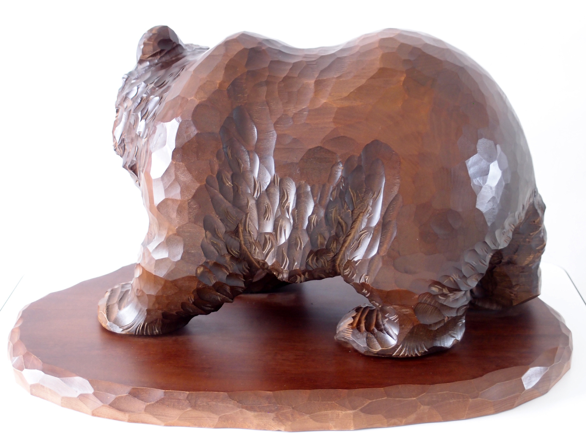 上山作 壁掛け熊マスク特彫り 木彫りの熊 上山作 31×30 cm 壁掛け クママスク 熊 オブジェ 木工