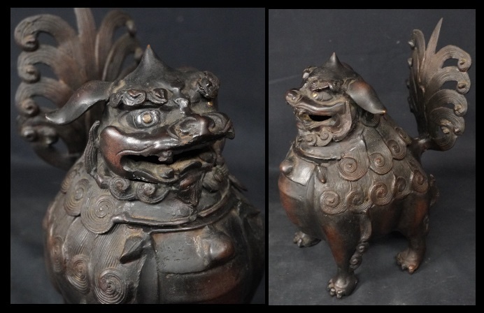 銅製 香炉 獅子蓋 宝尽くし文 銅器 茶道具 茶器 香道具 仏具 銅器 獅子香炉 煎茶道具 金工 和骨董 古美術 骨董 2,4kg (Yahoo