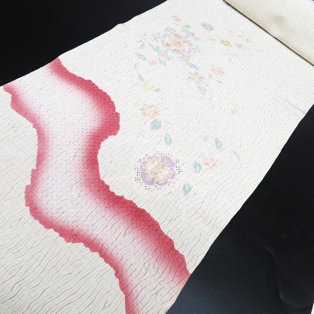 ★きもの北條★ 着尺　汕頭刺繍　スワトウ　中国刺繍　付下げ　付け下げ　訪問着　花の図　未仕立て　正絹　反物　T719-9
