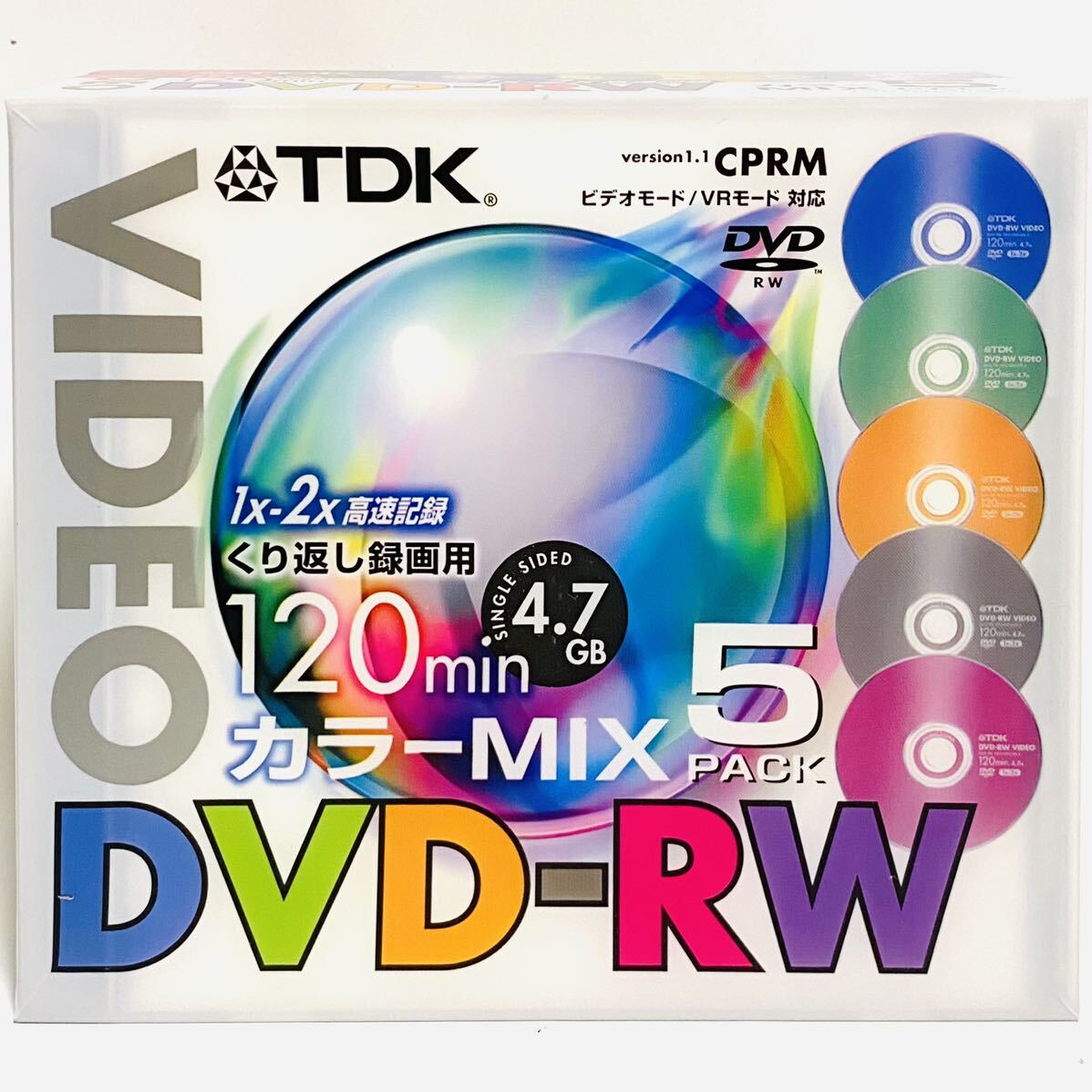 TDK DVD-RW録畫用 1~2倍速対応カラーミックス 10mm厚ケース入り5枚パック×20セット！ [DVD-RW120X5MF]