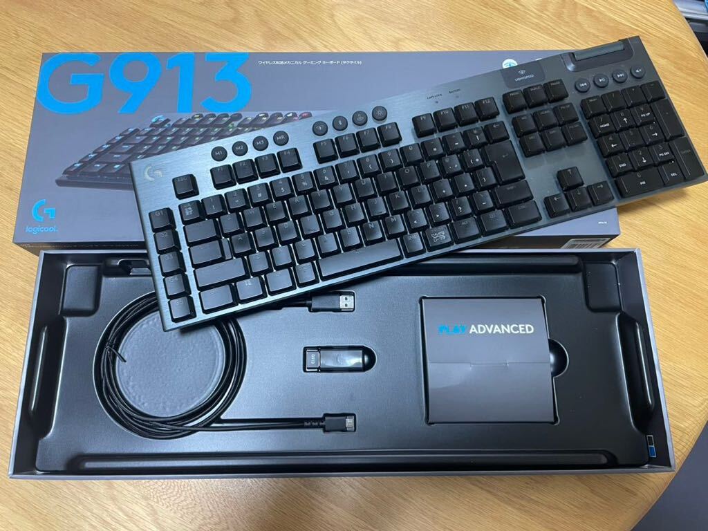ロジクール G913ワイヤレスRGBメカニカル ゲーミング キーボード タクタイル G913-TC （カーボンブラック）中古品