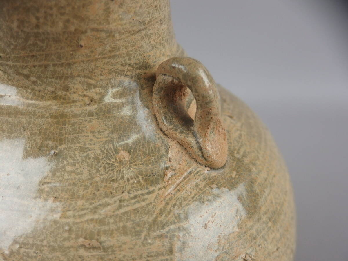 【骨董?茶道具】★中國古玩 越州窯★★古越州青磁雙耳壷 fo128zb.7 花瓶 花入 花生 花道 華道