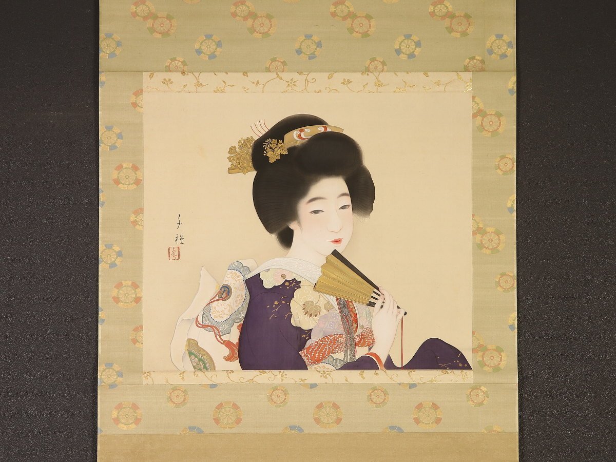 真作】【伝来_弐】su009〈木谷千種〉美人画「濃紫」共箱 二重箱 真作】【伝来_弐】su009〈木谷千種〉美人画「濃紫」共箱 二重箱