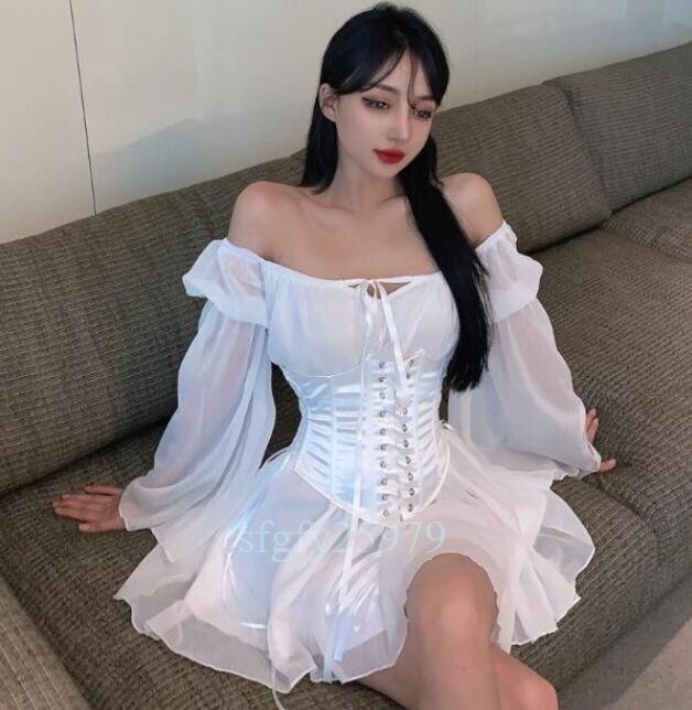 B634☆秋冬新品　sexy　　美ライン　　長袖ワンピース◇ladiesレディース　ホワイト