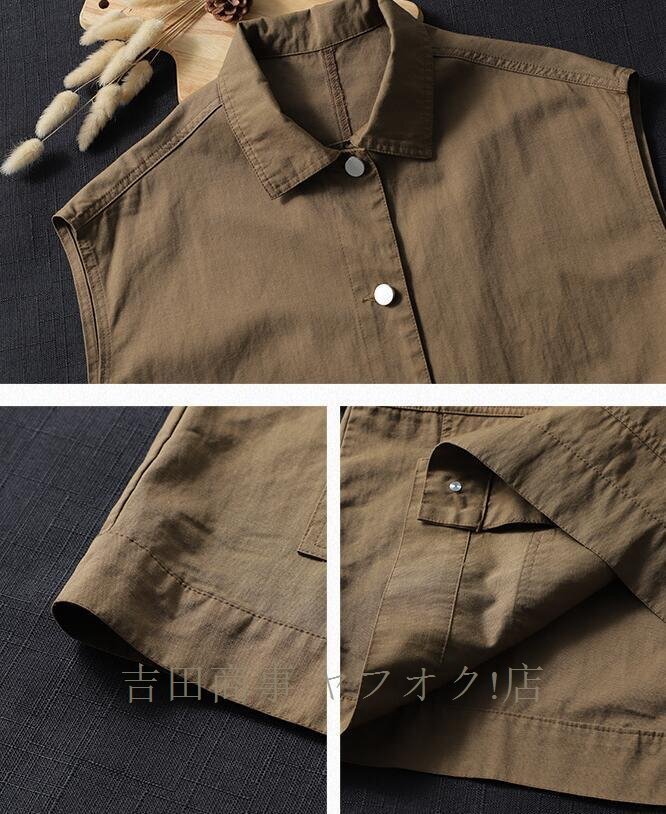 A7397☆新品ゆったり大きいサイズカジュアル 前開き レトロ ショート丈 ノースリーブ ベスト トレンチコート 白L サイズ（サイズ選べる）